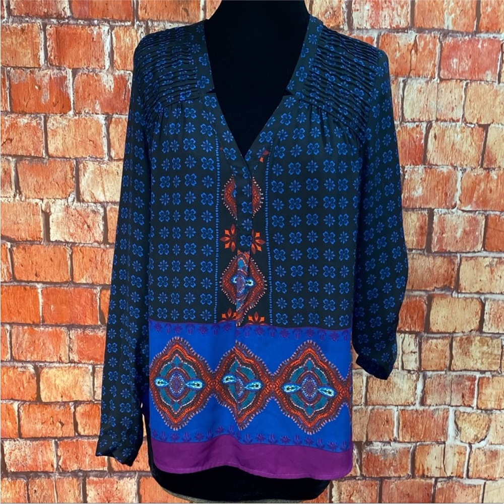 Black Rainn Print Peasant Top